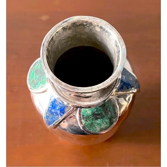 💚Emilia Castillo Ltd Ed. Malachite & Lapis Semi Precious Sterling Silver Vase💙 - Picture 4 of 7